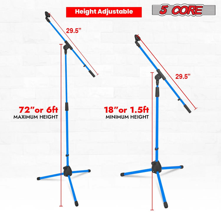 5 Core Mic Stand Floor Adjustable 72" Tripod Microphone Stands w Telescoping Boom Arm - HONORABLE VETERANS SOLUTIONS