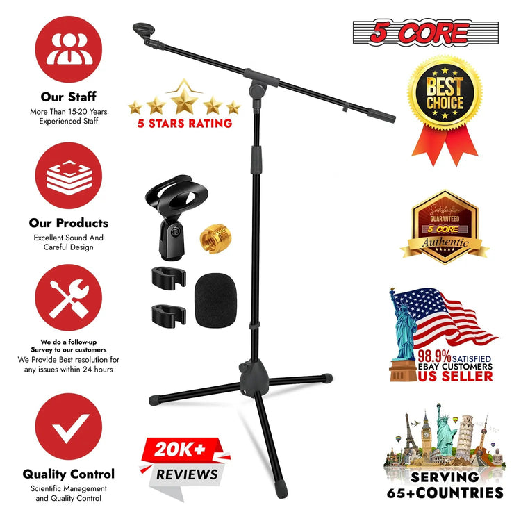 5 Core Mic Stand Floor Adjustable 72" Tripod Microphone Stands w Telescoping Boom Arm - HONORABLE VETERANS SOLUTIONS