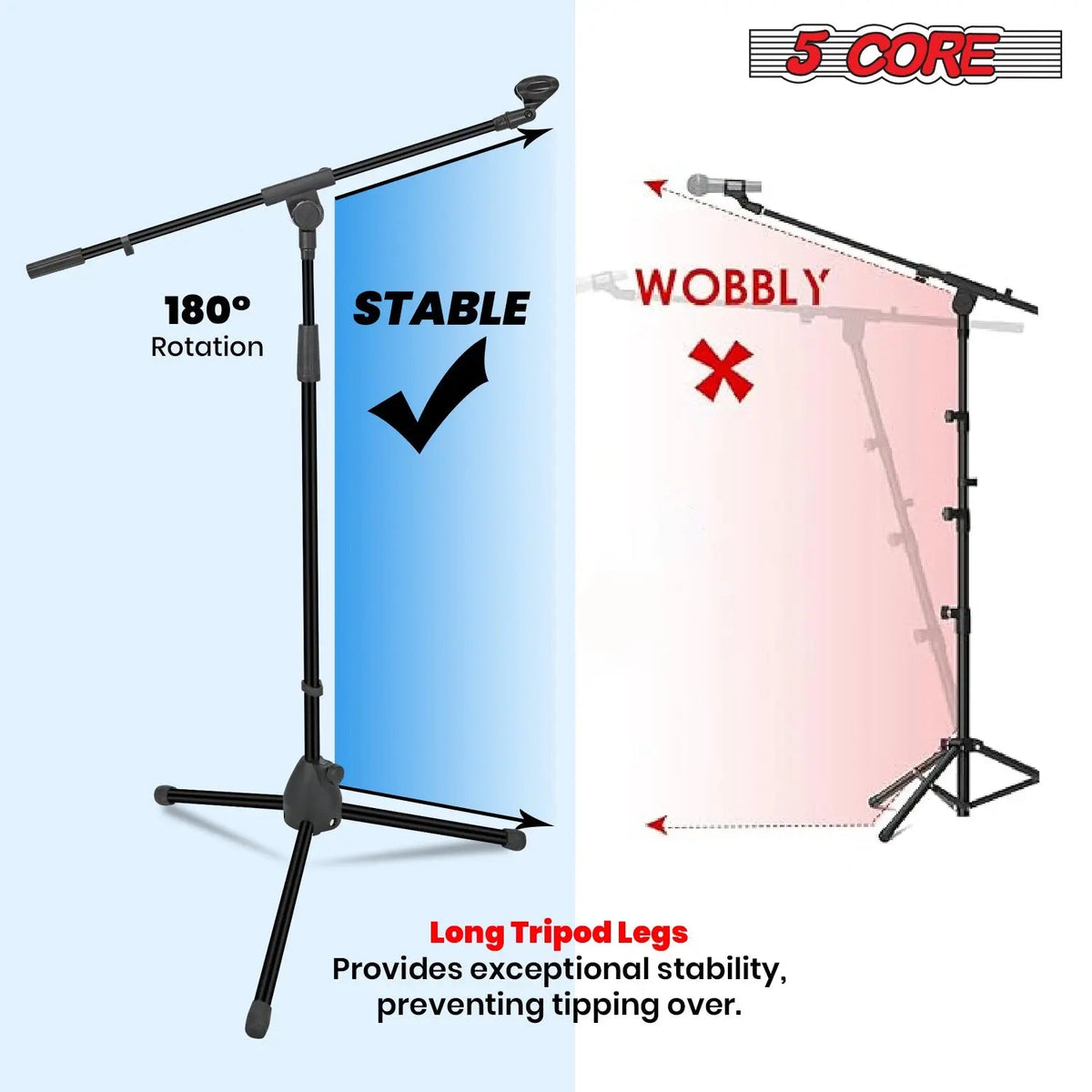 5 Core Mic Stand Floor Adjustable 72" Tripod Microphone Stands w Telescoping Boom Arm - HONORABLE VETERANS SOLUTIONS