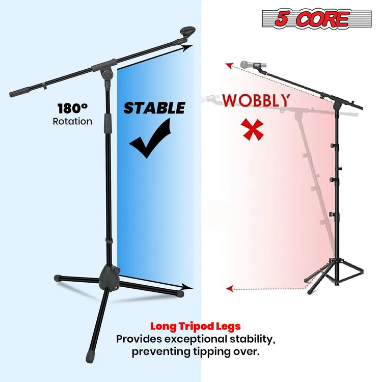 5 Core Mic Stand Floor Adjustable 72" Tripod Microphone Stands w Telescoping Boom Arm - HONORABLE VETERANS SOLUTIONS