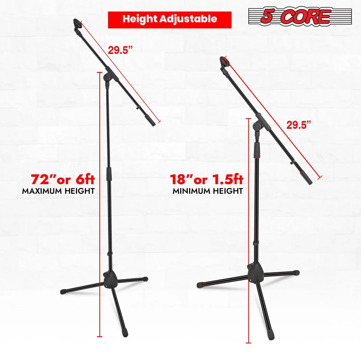 5 Core Mic Stand Floor Adjustable 72" Tripod Microphone Stands w Telescoping Boom Arm - HONORABLE VETERANS SOLUTIONS