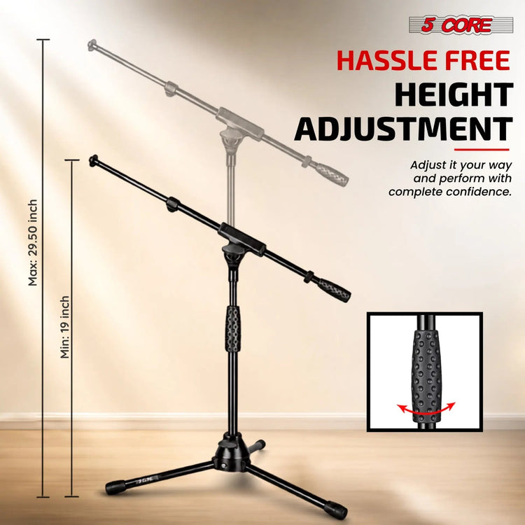 5 Core Mic Stand Floor Adjustable Short Tripod Microphone Stands w Telescoping Boom Arm - HONORABLE VETERANS SOLUTIONS