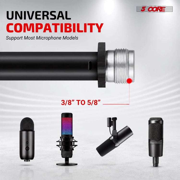 5 Core Mic Stand Floor Adjustable Short Tripod Microphone Stands w Telescoping Boom Arm - HONORABLE VETERANS SOLUTIONS