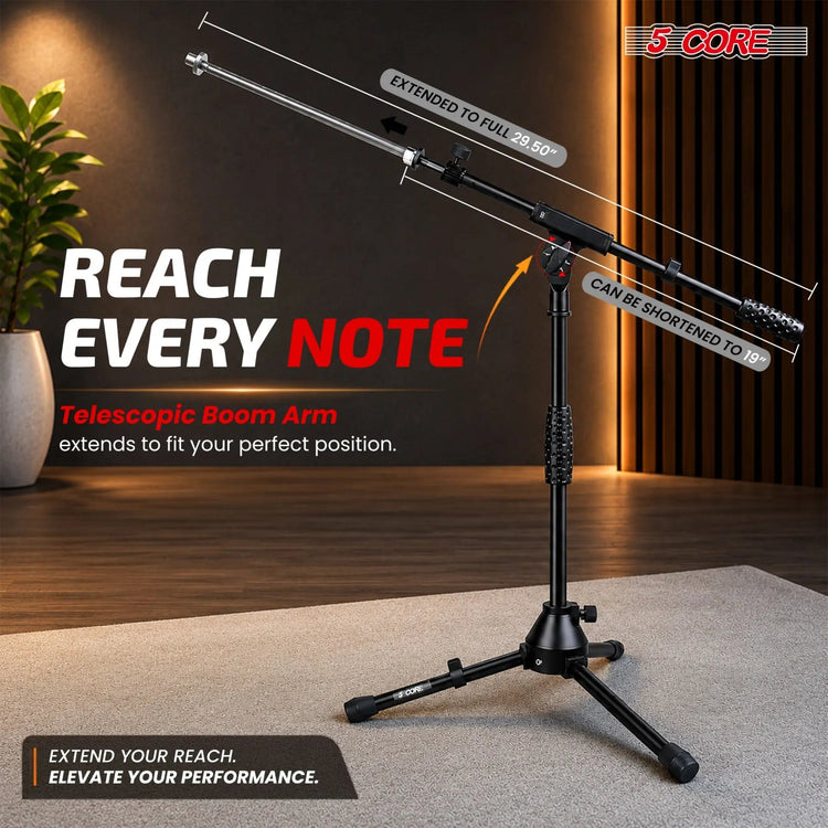 5 Core Mic Stand Floor Adjustable Short Tripod Microphone Stands w Telescoping Boom Arm - HONORABLE VETERANS SOLUTIONS