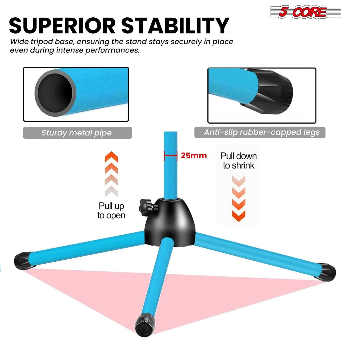 5 Core Mic Stand Floor Height 4Pcs Adjustable Tripod Microphone Stands w Extending Telescoping Boom Arm - HONORABLE VETERANS SOLUTIONS