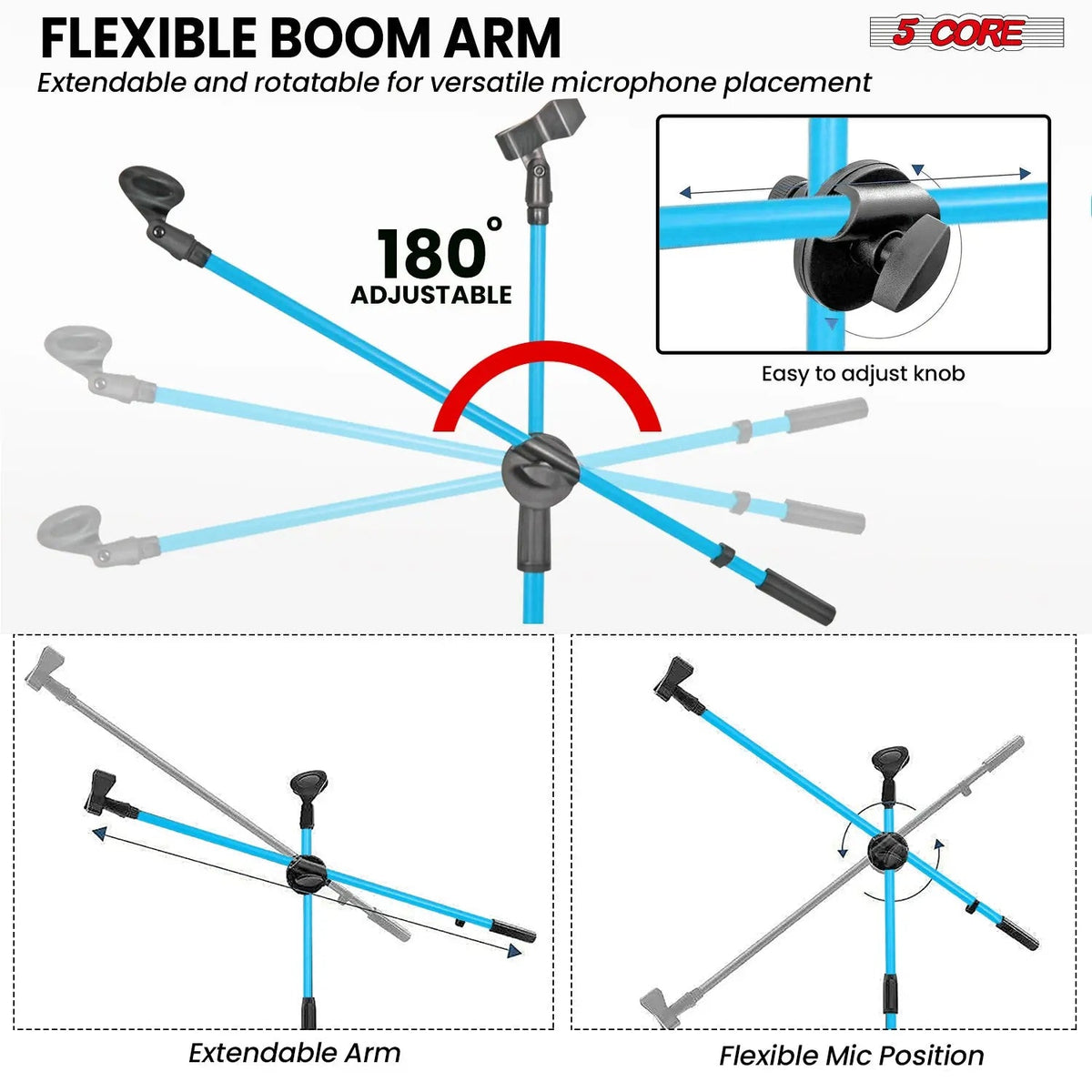 5 Core Mic Stand Floor Height Adjustable Tripod Microphone Stands w Extending Telescoping Boom Arm - HONORABLE VETERANS SOLUTIONS