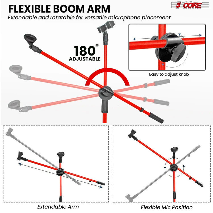 5 Core Mic Stand Floor Height Adjustable Tripod Microphone Stands w Extending Telescoping Boom Arm - HONORABLE VETERANS SOLUTIONS