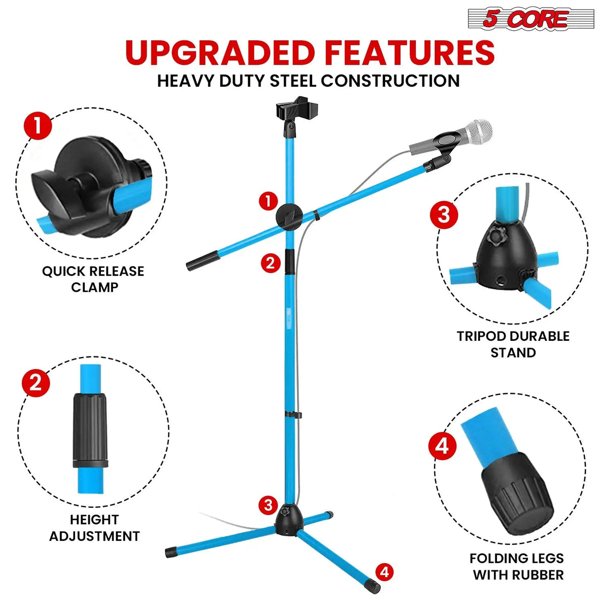 5 Core Mic Stand Floor Height Adjustable Tripod Microphone Stands w Extending Telescoping Boom Arm - HONORABLE VETERANS SOLUTIONS