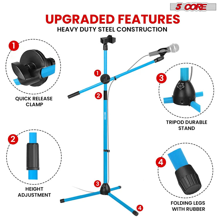 5 Core Mic Stand Floor Height Adjustable Tripod Microphone Stands w Extending Telescoping Boom Arm - HONORABLE VETERANS SOLUTIONS