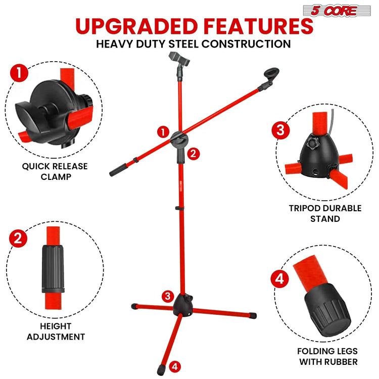 5 Core Mic Stand Floor Height Adjustable Tripod Microphone Stands w Extending Telescoping Boom Arm - HONORABLE VETERANS SOLUTIONS