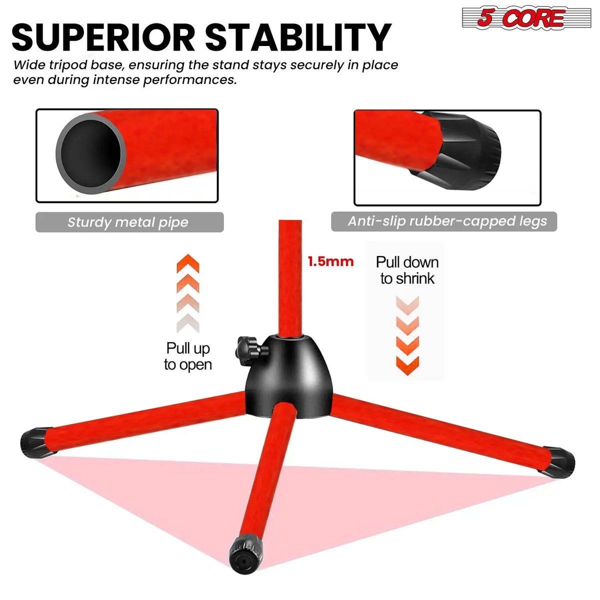 5 Core Mic Stand Floor Pair Adjustable 72" Tripod Microphone Stands w Telescoping Boom Arm - HONORABLE VETERANS SOLUTIONS
