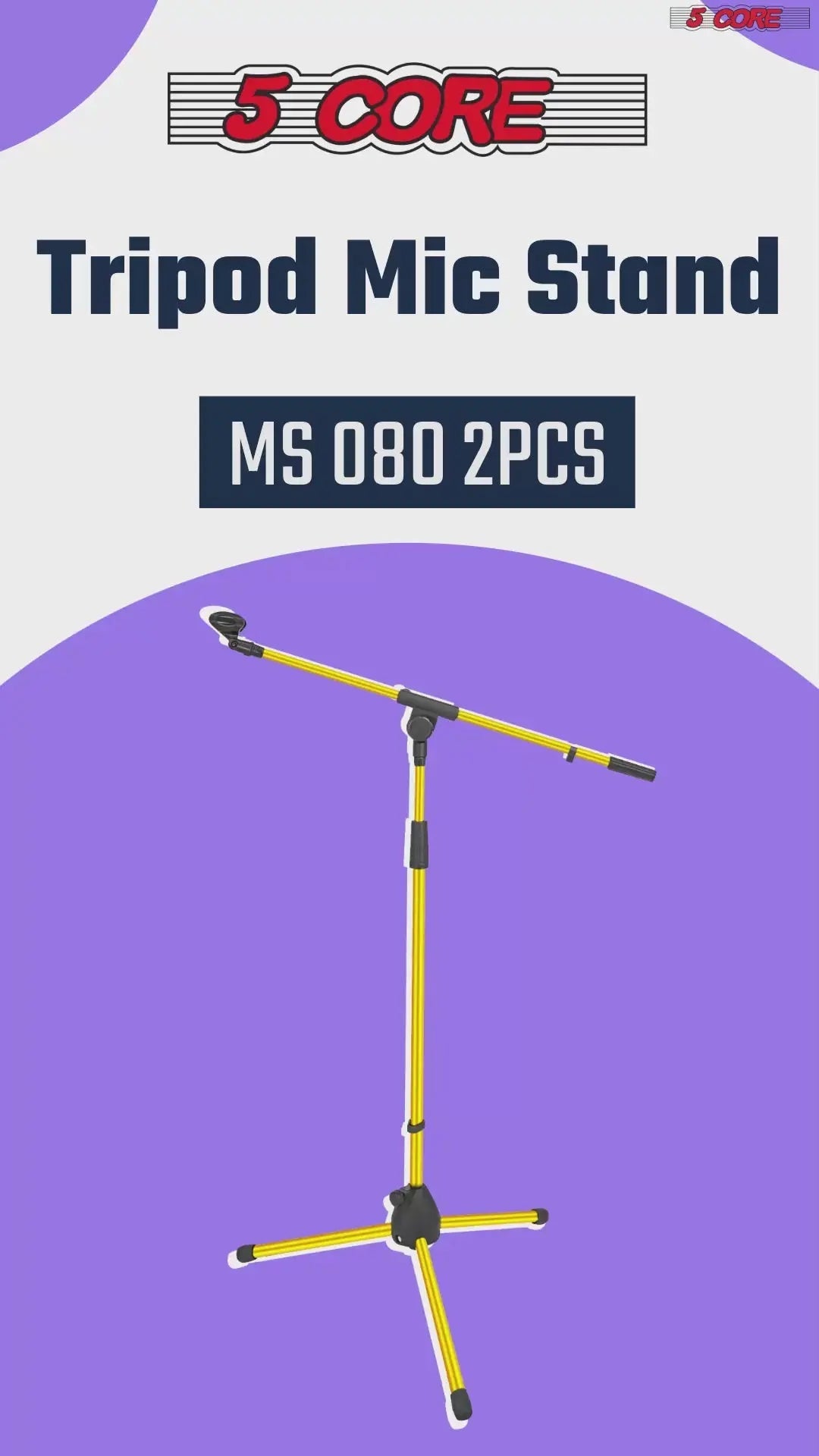 5 Core Mic Stand Floor Pair Adjustable 72" Tripod Microphone Stands w Telescoping Boom Arm - HONORABLE VETERANS SOLUTIONS