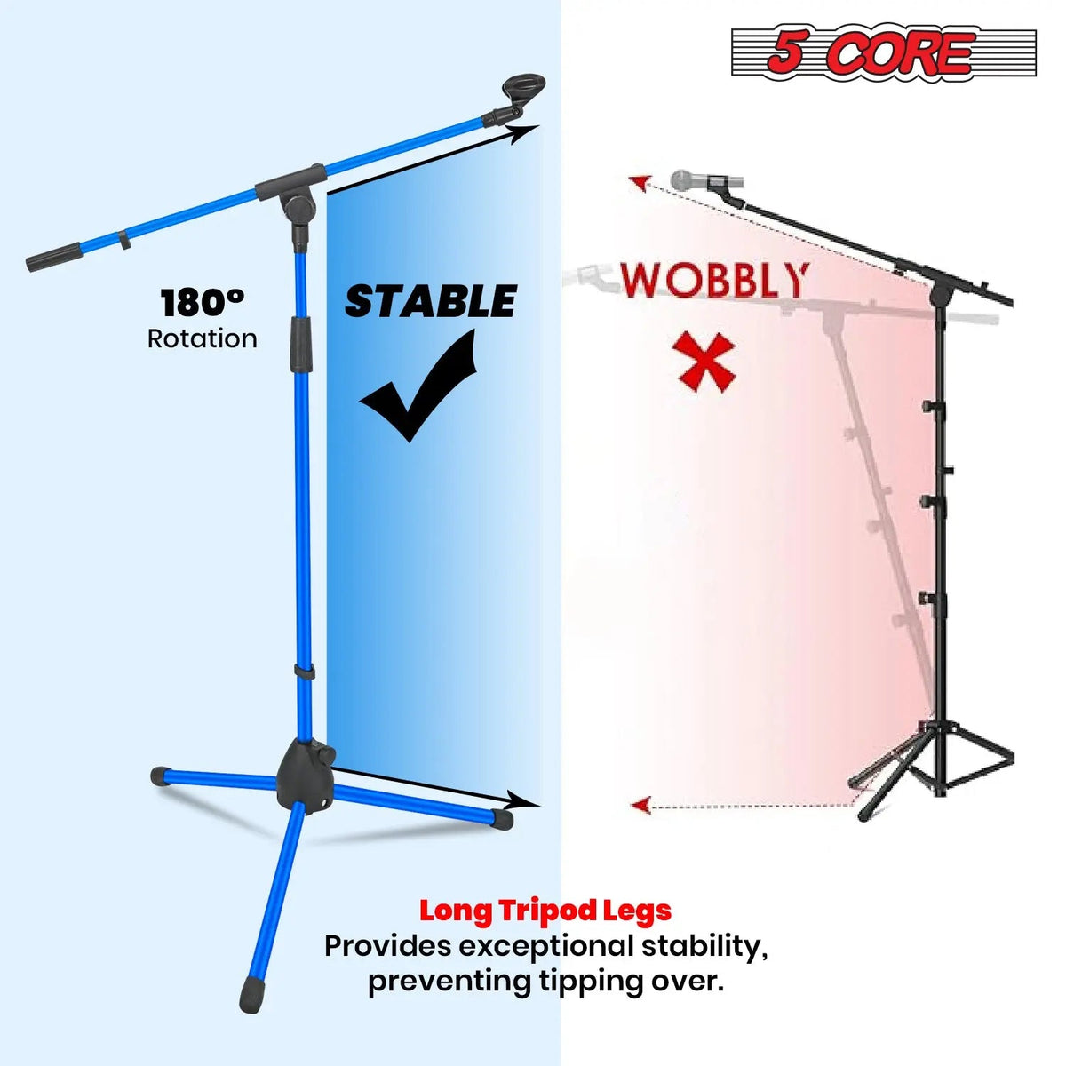 5 Core Mic Stand Floor Pair Adjustable 72" Tripod Microphone Stands w Telescoping Boom Arm - HONORABLE VETERANS SOLUTIONS