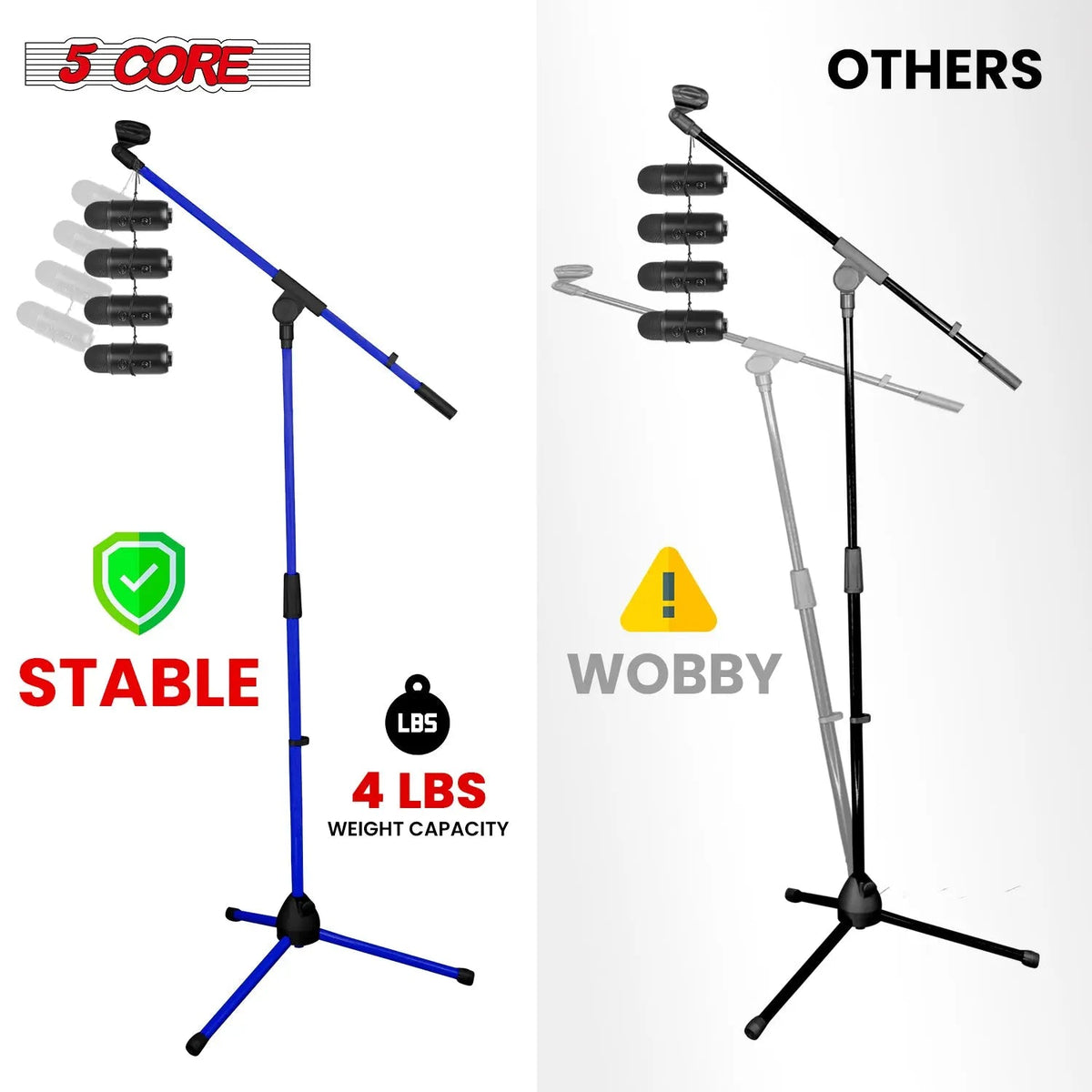5 Core Mic Stand Floor Pair Adjustable 72" Tripod Microphone Stands w Telescoping Boom Arm - HONORABLE VETERANS SOLUTIONS