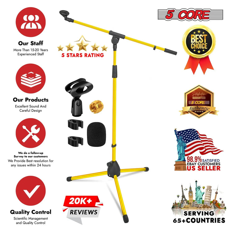 5 Core Mic Stand Floor Pair Adjustable 72" Tripod Microphone Stands w Telescoping Boom Arm - HONORABLE VETERANS SOLUTIONS