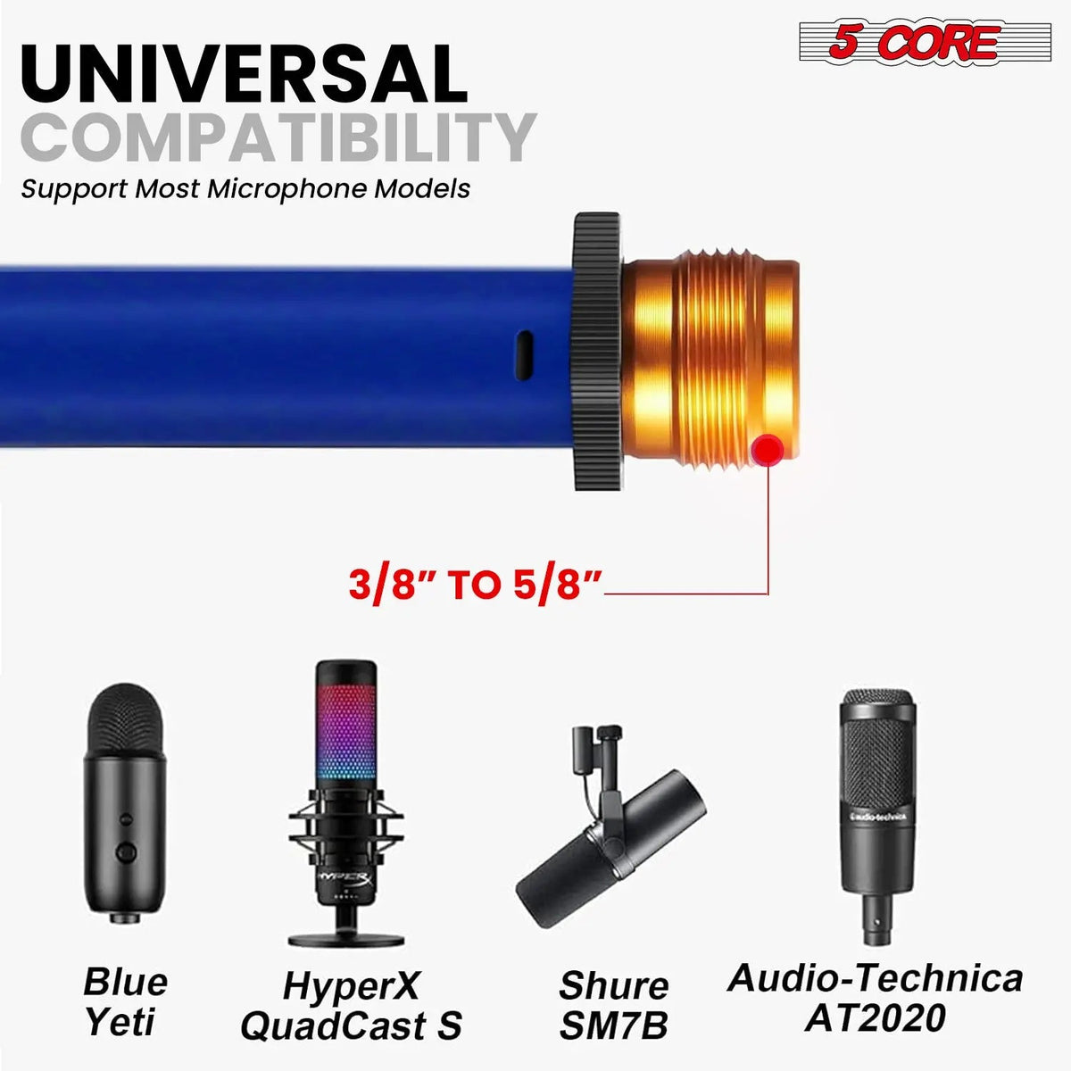 5 Core Mic Stand Floor Pair Adjustable 72" Tripod Microphone Stands w Telescoping Boom Arm - HONORABLE VETERANS SOLUTIONS