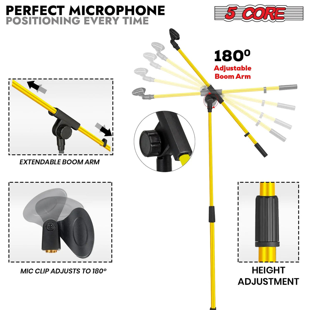 5 Core Mic Stand Floor Pair Adjustable 72" Tripod Microphone Stands w Telescoping Boom Arm - HONORABLE VETERANS SOLUTIONS