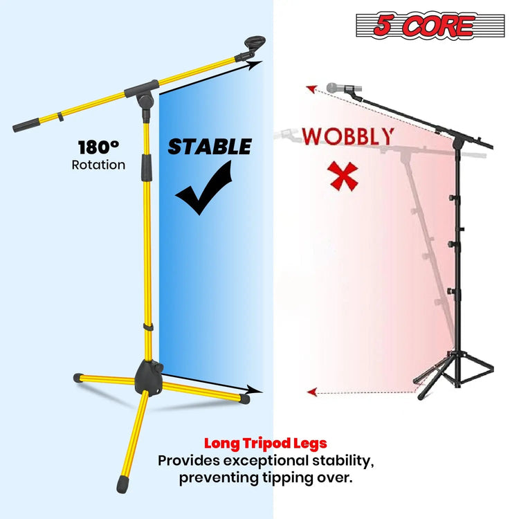5 Core Mic Stand Floor Pair Adjustable 72" Tripod Microphone Stands w Telescoping Boom Arm - HONORABLE VETERANS SOLUTIONS