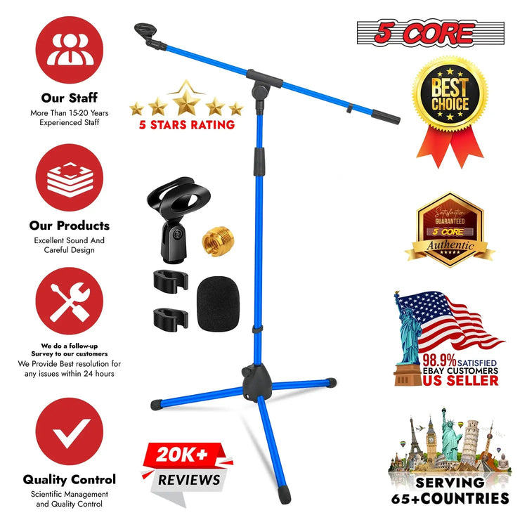 5 Core Mic Stand Floor Pair Adjustable 72" Tripod Microphone Stands w Telescoping Boom Arm - HONORABLE VETERANS SOLUTIONS
