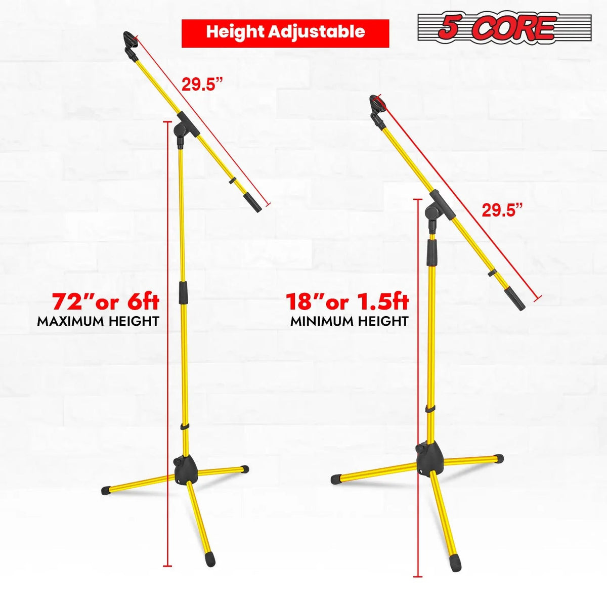 5 Core Mic Stand Floor Pair Adjustable 72" Tripod Microphone Stands w Telescoping Boom Arm - HONORABLE VETERANS SOLUTIONS