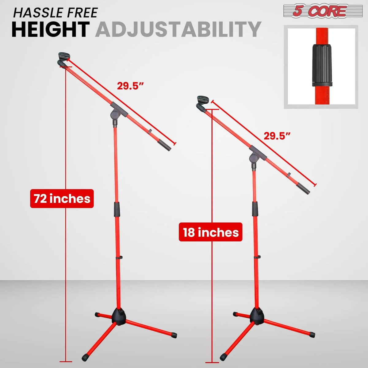 5 Core Mic Stand Floor Pair Adjustable 72" Tripod Microphone Stands w Telescoping Boom Arm - HONORABLE VETERANS SOLUTIONS