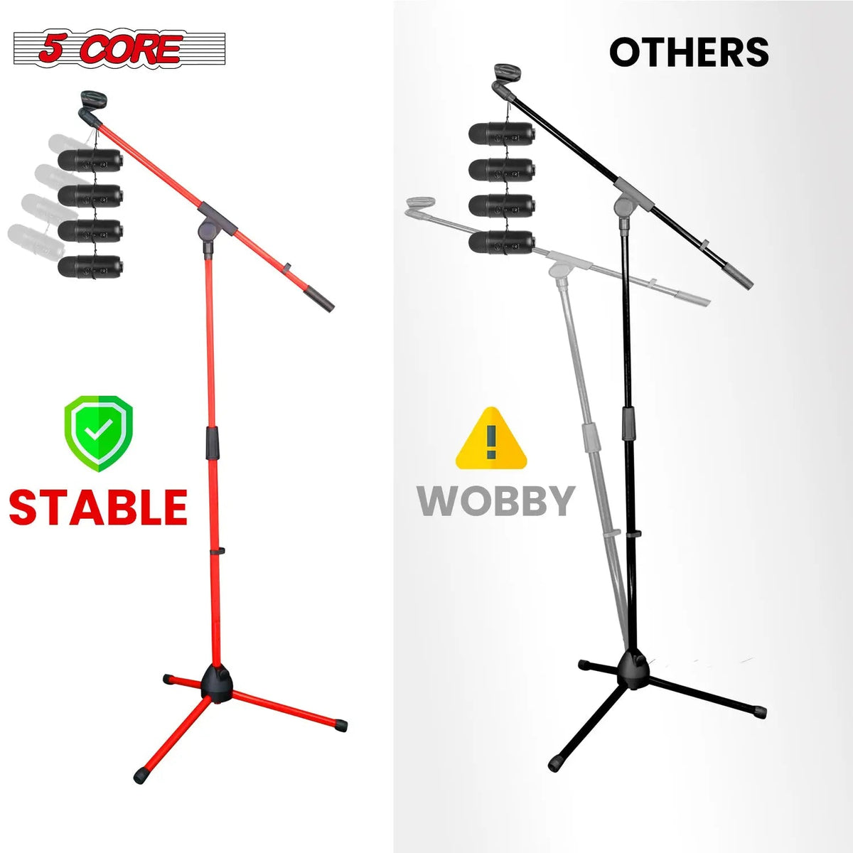 5 Core Mic Stand Floor Pair Adjustable 72" Tripod Microphone Stands w Telescoping Boom Arm - HONORABLE VETERANS SOLUTIONS