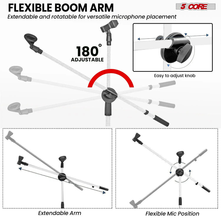 5 Core Mic Stand Set 2 Pack Adjustable Tripod Floor Microphone Stands with Extendable Boom Arm - HONORABLE VETERANS SOLUTIONS