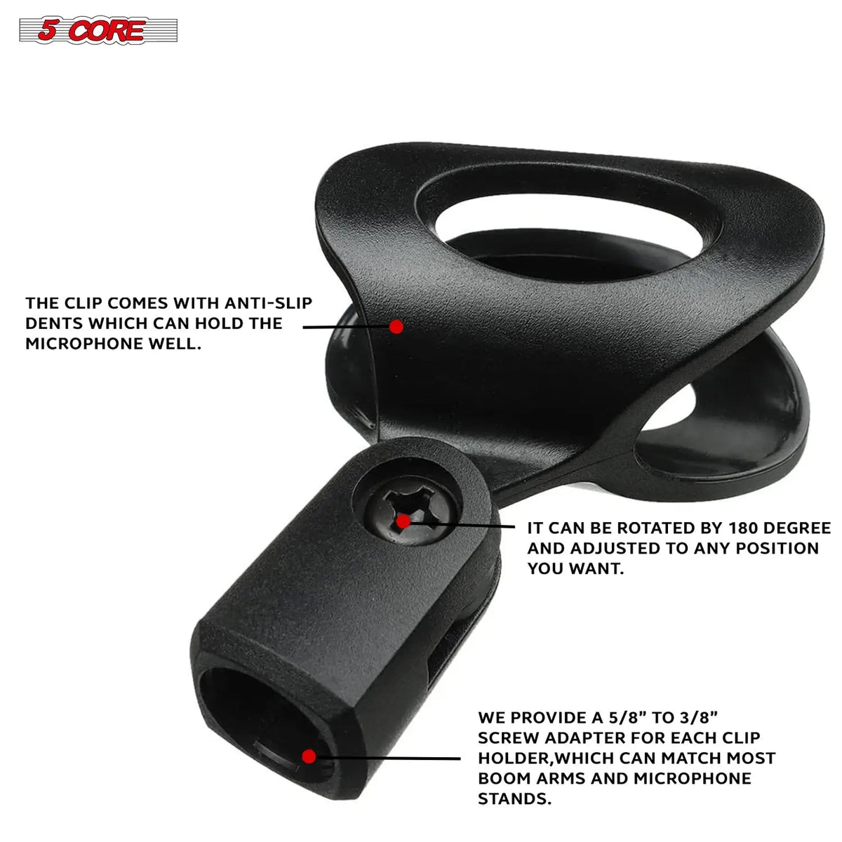 5 Core Microphone Clip Holder 2 Pieces with Screw Adapters 5/8 to 3/8 Inch - HONORABLE VETERANS SOLUTIONS