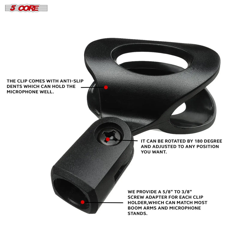 5 Core Microphone Clip Holder 4 Pieces with Screw Adapters 5/8 to 3/8 Inch - HONORABLE VETERANS SOLUTIONS