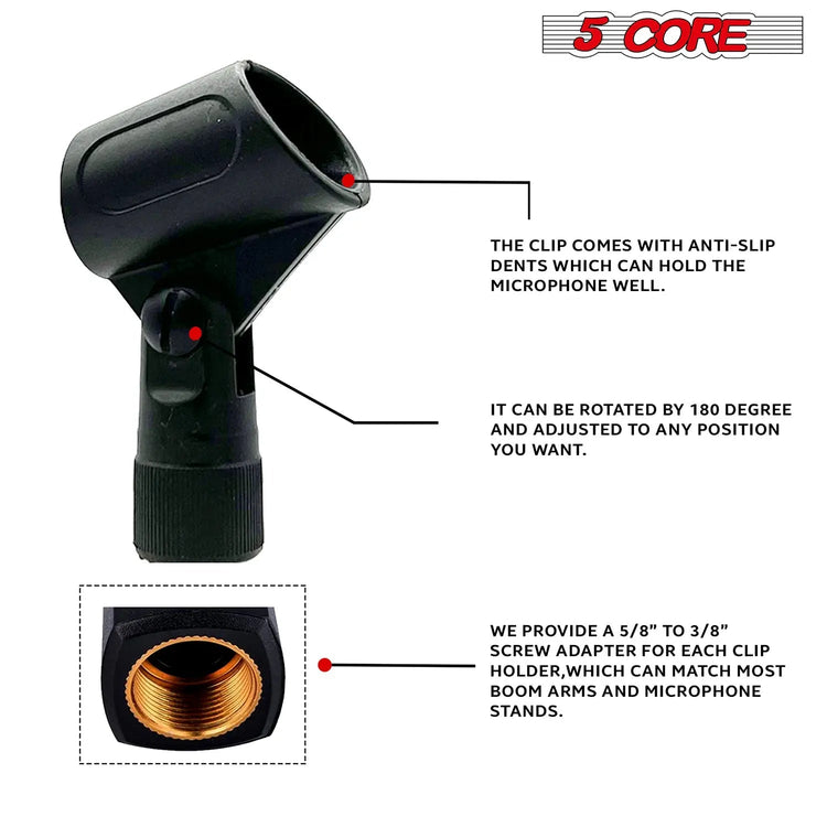 5 Core Microphone Clip Holder 6 Pieces with Screw Adapters 5/8 to 3/8 Inch - HONORABLE VETERANS SOLUTIONS