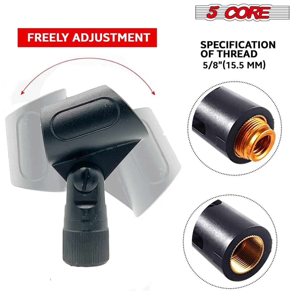 5 Core Microphone Clip Holder 6 Pieces with Screw Adapters 5/8 to 3/8 Inch - HONORABLE VETERANS SOLUTIONS