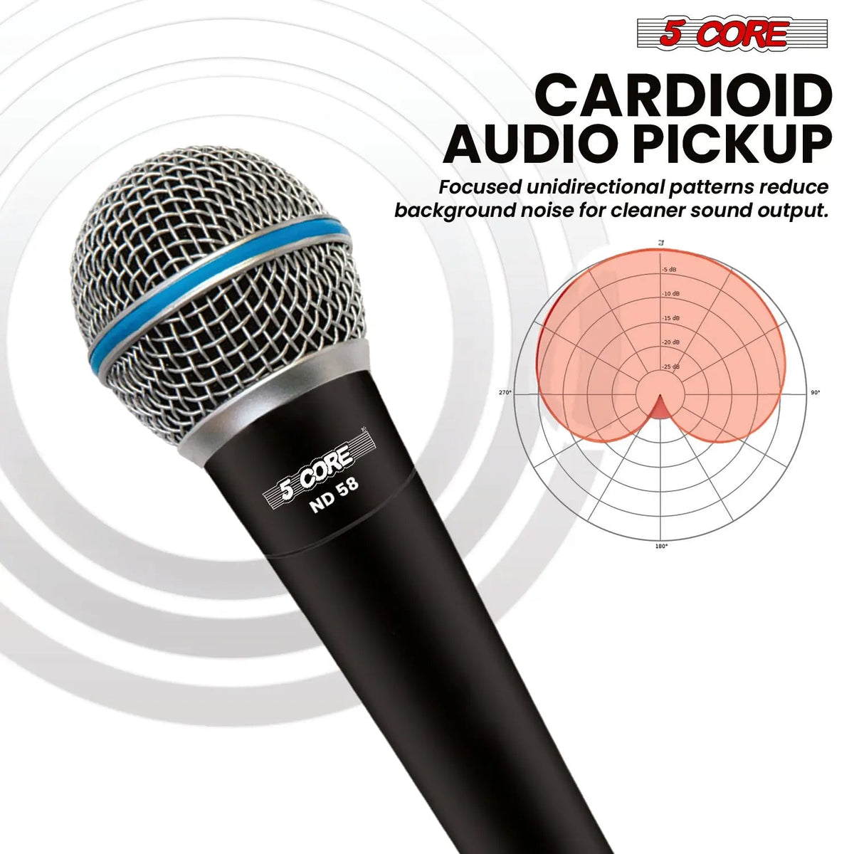 5 Core Microphone Professional Dynamic Mic Karaoke Singing XLR Wired Micrófono - HONORABLE VETERANS SOLUTIONS