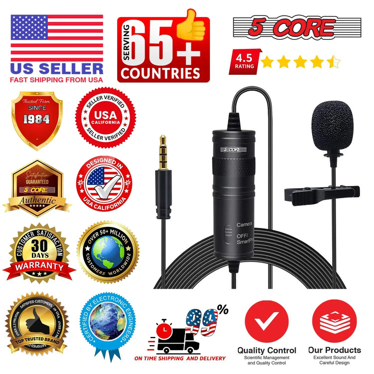 5 Core Microphone Professional Lavalier Mic Wearable Omnidirectional Condenser 3.5mm Body Microfono - HONORABLE VETERANS SOLUTIONS