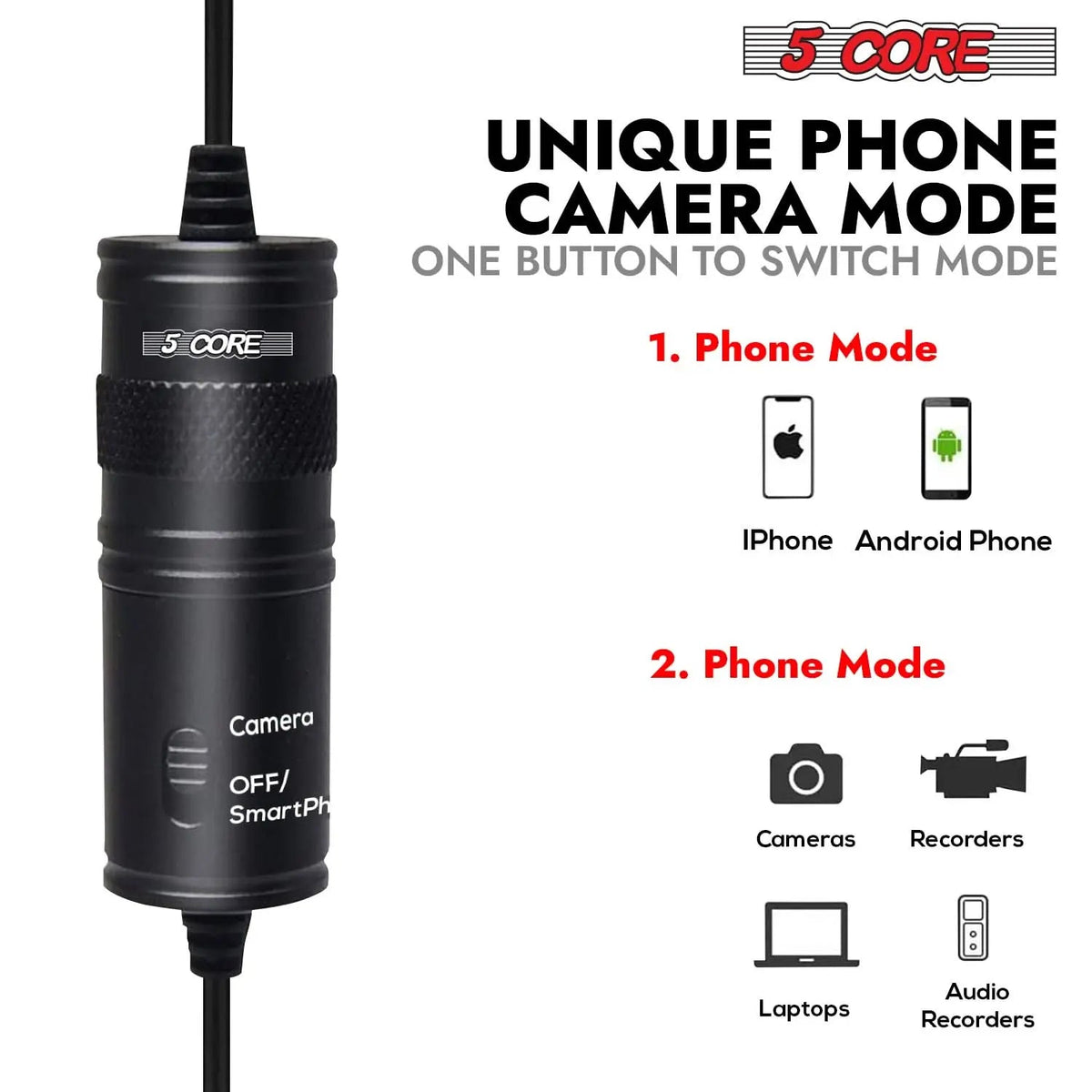 5 Core Microphone Professional Lavalier Mic Wearable Omnidirectional Condenser 3.5mm Body Microfono - HONORABLE VETERANS SOLUTIONS