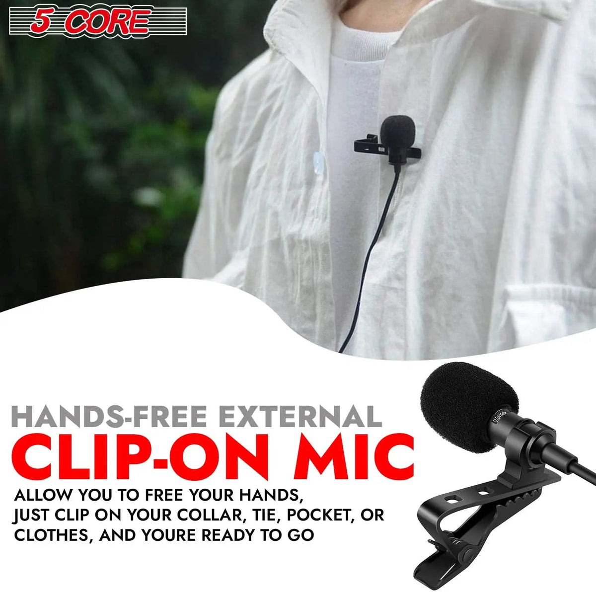 5 Core Microphone Professional Lavalier Mic Wearable Omnidirectional Condenser 3.5mm Body Microfono - HONORABLE VETERANS SOLUTIONS