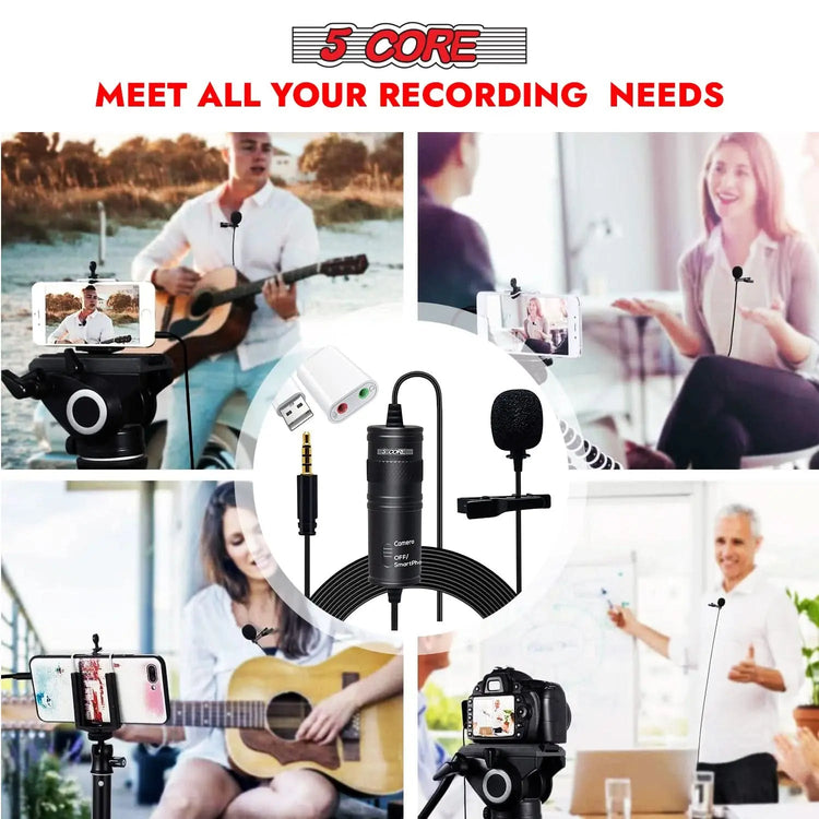 5 Core Microphone Professional Lavalier Mic Wearable Omnidirectional Condenser 3.5mm Body Microfono - HONORABLE VETERANS SOLUTIONS