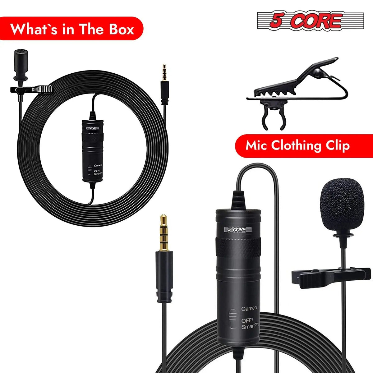 5 Core Microphone Professional Lavalier Mic Wearable Omnidirectional Condenser 3.5mm Body Microfono - HONORABLE VETERANS SOLUTIONS