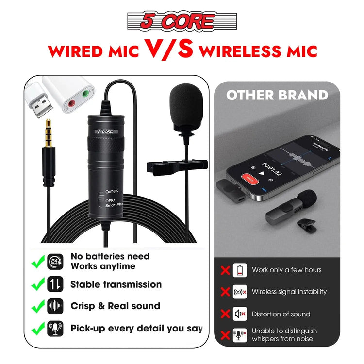 5 Core Microphone Professional Lavalier Mic Wearable Omnidirectional Condenser 3.5mm Body Microfono - HONORABLE VETERANS SOLUTIONS