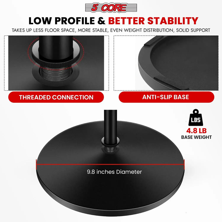5 Core Microphone Stand 3 Level Height Adjustable 24-67" w Heavy Duty Round Base Floor Mic Stands - HONORABLE VETERANS SOLUTIONS