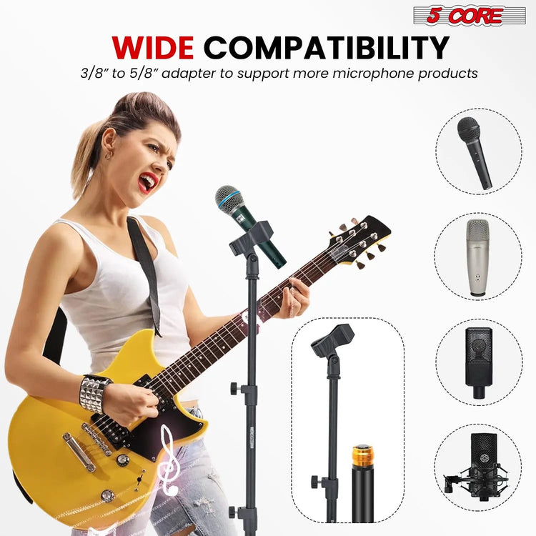 5 Core Microphone Stand 3 Level Height Adjustable 24-67" w Heavy Duty Round Base Floor Mic Stands - HONORABLE VETERANS SOLUTIONS