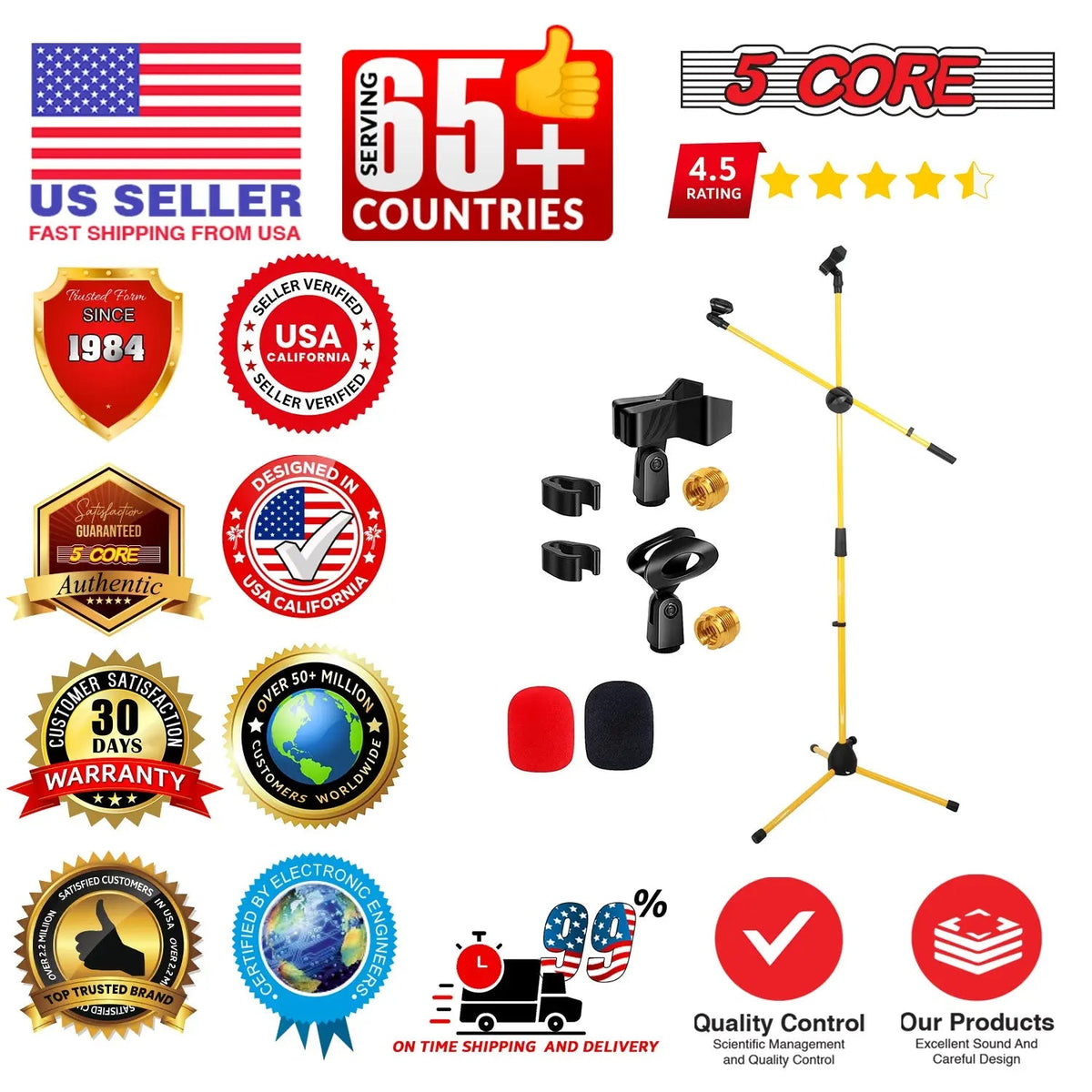 5 Core Microphone Stand Floor 2 Mic Clips Universal Height Adjustable Tripod Mic Stands w Boom Arm - HONORABLE VETERANS SOLUTIONS