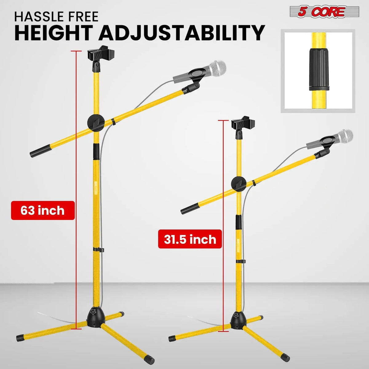 5 Core Microphone Stand Floor 2 Mic Clips Universal Height Adjustable Tripod Mic Stands w Boom Arm - HONORABLE VETERANS SOLUTIONS