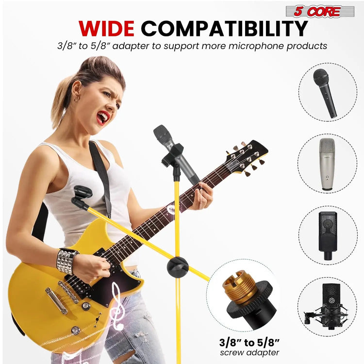 5 Core Microphone Stand Floor 2 Mic Clips Universal Height Adjustable Tripod Mic Stands w Boom Arm - HONORABLE VETERANS SOLUTIONS