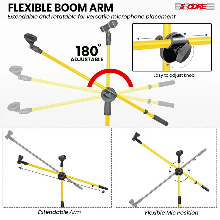 5 Core Microphone Stand Floor 4Pc w Mic Clips Universal Height Adjustable Tripod Stands w Boom Arm - HONORABLE VETERANS SOLUTIONS