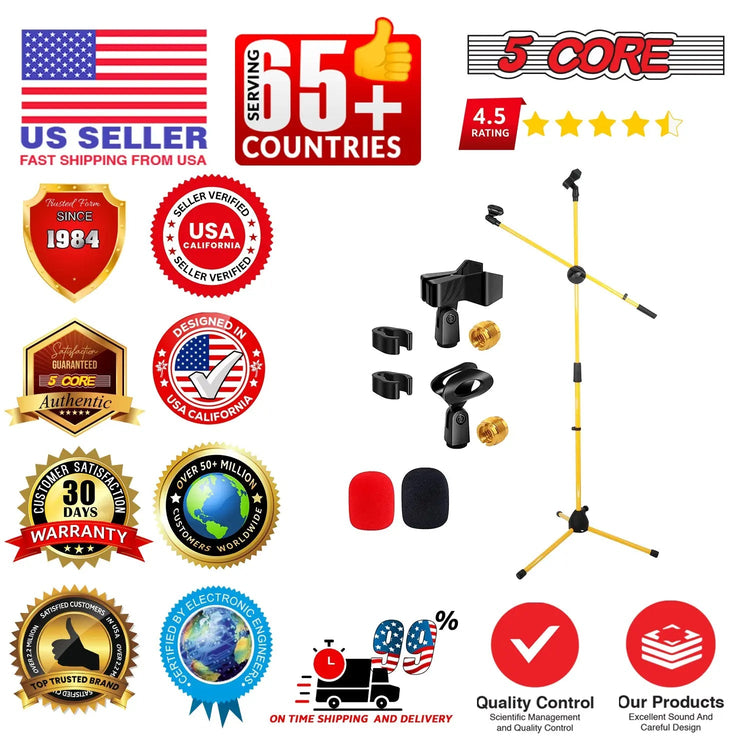 5 Core Microphone Stand Floor 4Pc w Mic Clips Universal Height Adjustable Tripod Stands w Boom Arm - HONORABLE VETERANS SOLUTIONS