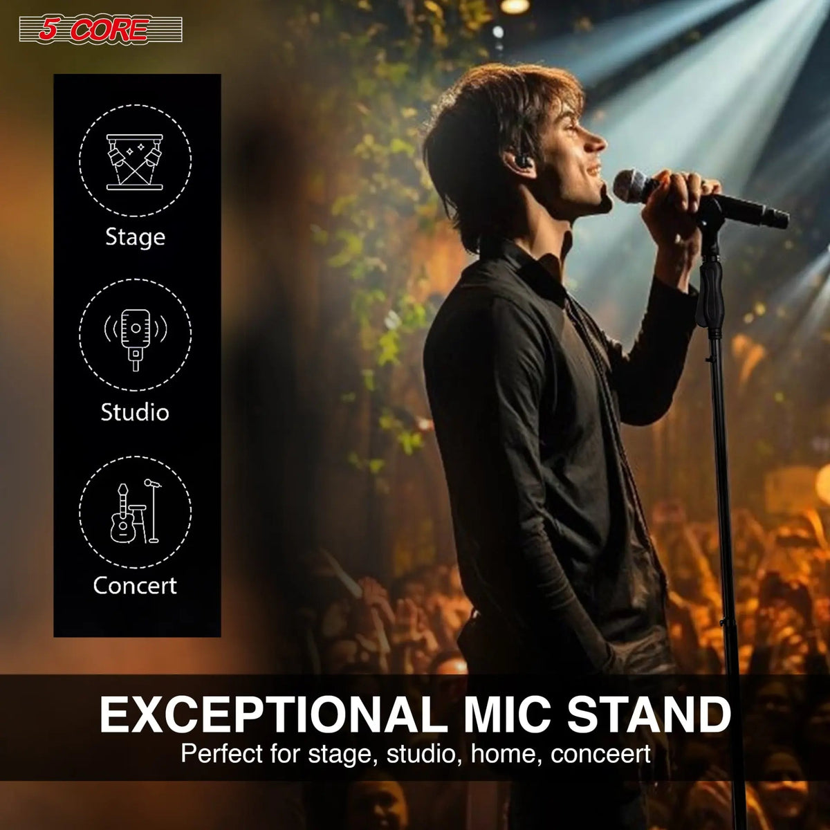 5 Core Microphone Stand Universal Floor Height Adjustable 35 to 57" Round Base Mic Stands Quick Setting Lock-Tight Knob w 5/8 Thread Adapter - HONORABLE VETERANS SOLUTIONS