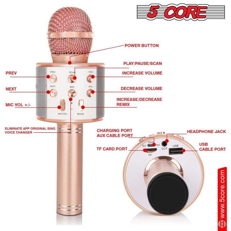5 Core Microphone Wireless Karaoke Mic With Speaker 3 in 1 Portable Bluetooth Microfono Inalambrico - HONORABLE VETERANS SOLUTIONS
