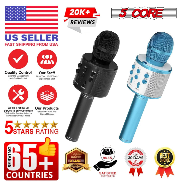 5 Core Microphone Wireless Karaoke Mic With Speaker 3 in 1 Portable Bluetooth Microfono Inalambrico - HONORABLE VETERANS SOLUTIONS
