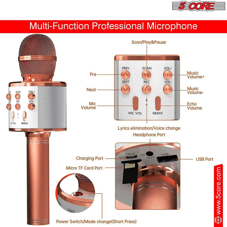 5 Core Microphone Wireless Karaoke Mic With Speaker 3 in 1 Portable Bluetooth Microfono Inalambrico - HONORABLE VETERANS SOLUTIONS