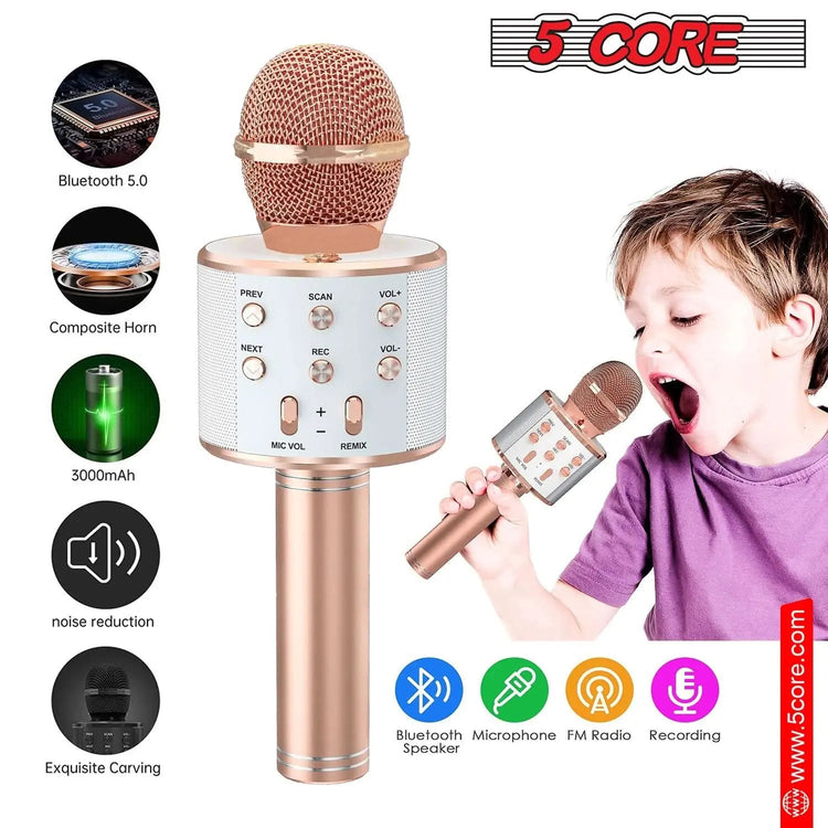 5 Core Microphone Wireless Karaoke Mic With Speaker 3 in 1 Portable Bluetooth Microfono Inalambrico - HONORABLE VETERANS SOLUTIONS